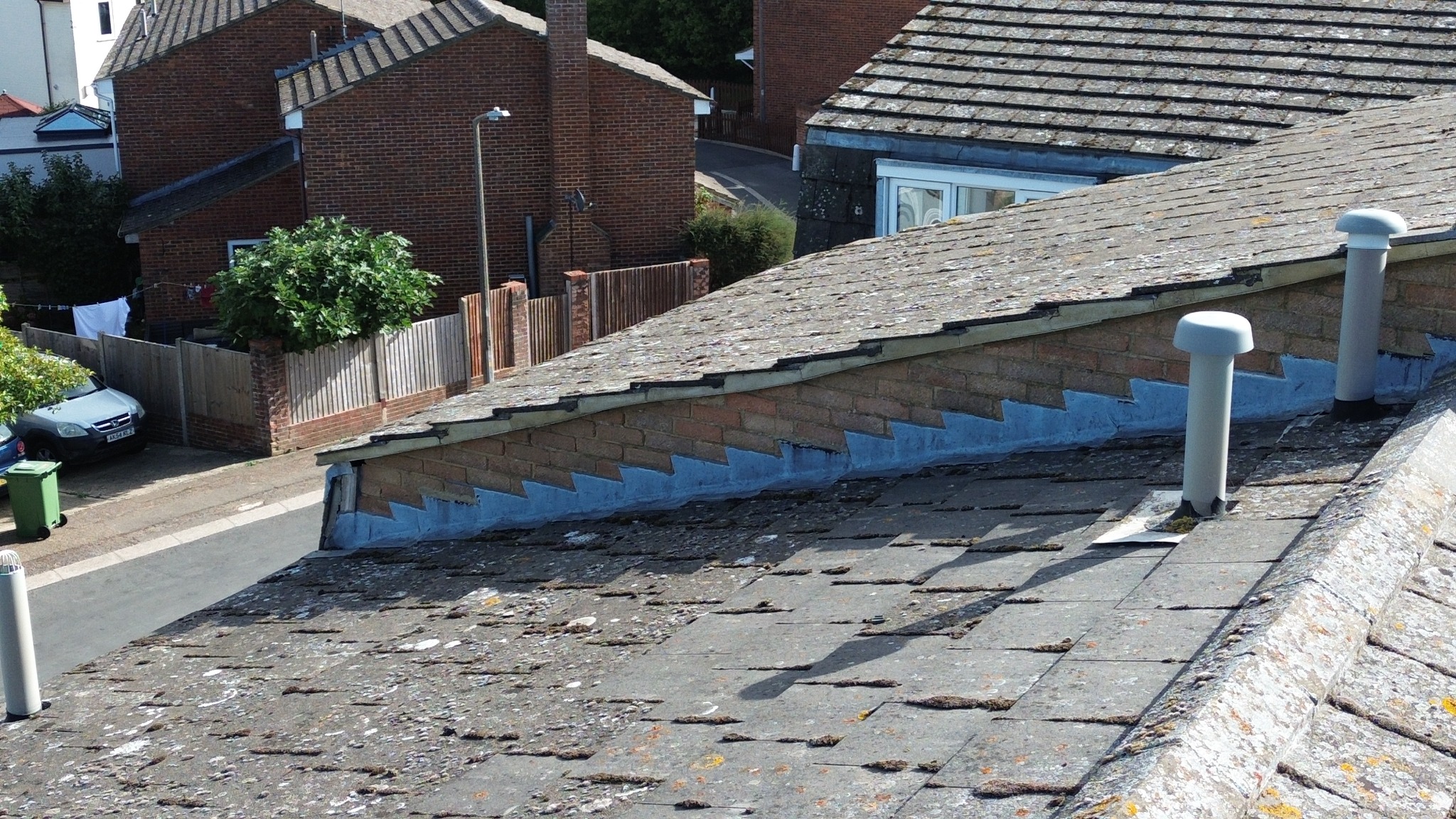 Aerial view of communal residential roofs