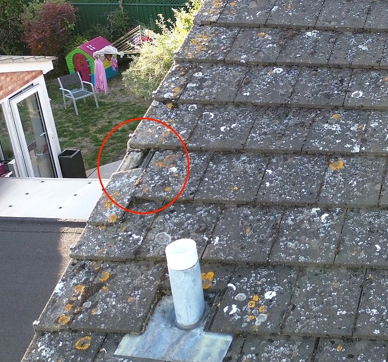 Slipped roof tile highlighted during a recent residential drone inspection